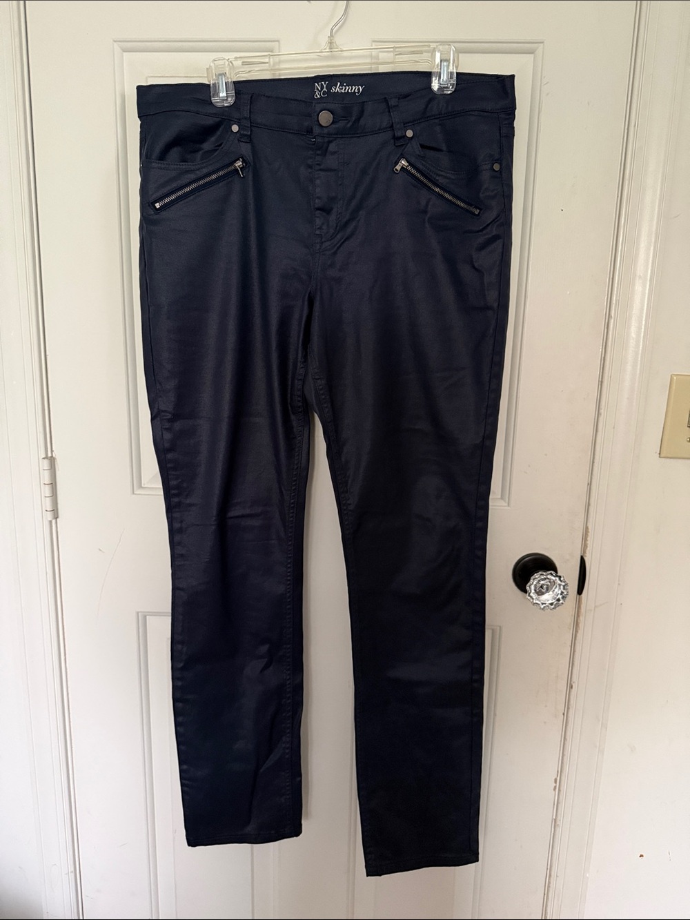 New York & Company Navy blue coated Skinny Jeans with Zipper Detail